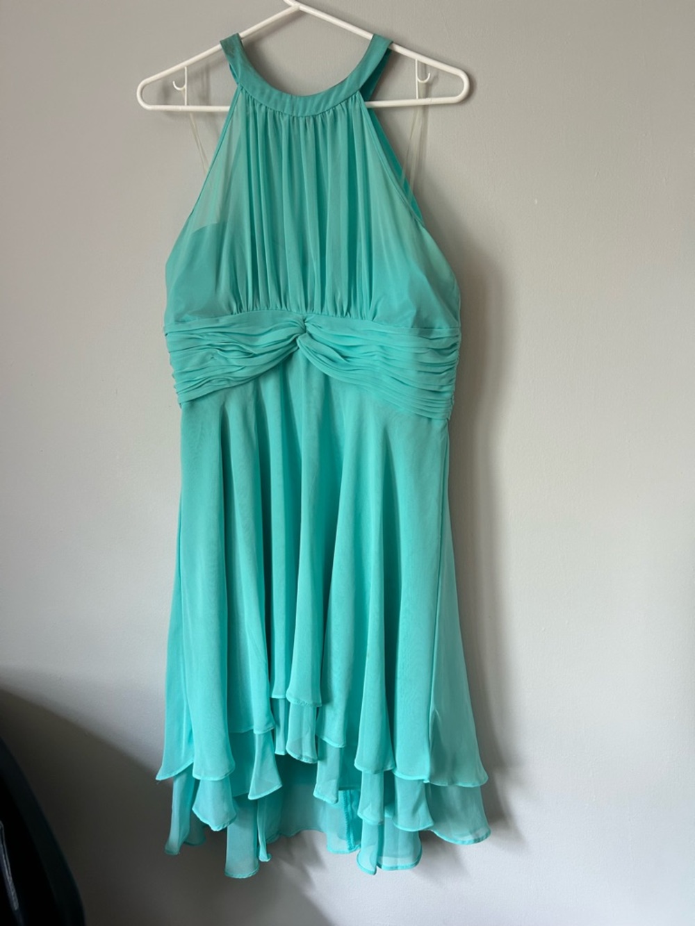 Cindy Collection Pleated Chiffon Halter Neck dress light turquoise size XL